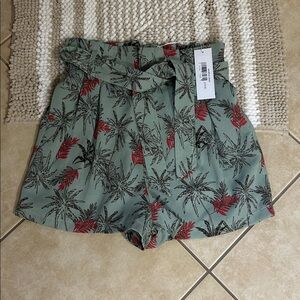 bishop + young Green and Red Palm Print Shorts